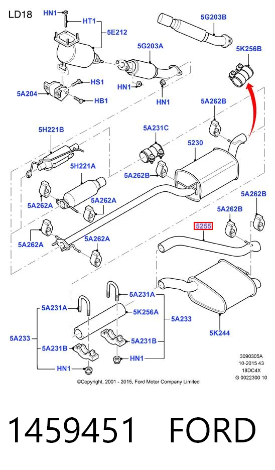 1459451 Ford Silenciador, parte traseira