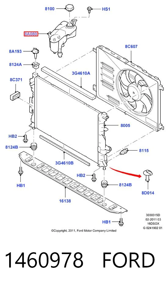 1460978 Ford Tanque de expansão do sistema de esfriamento
