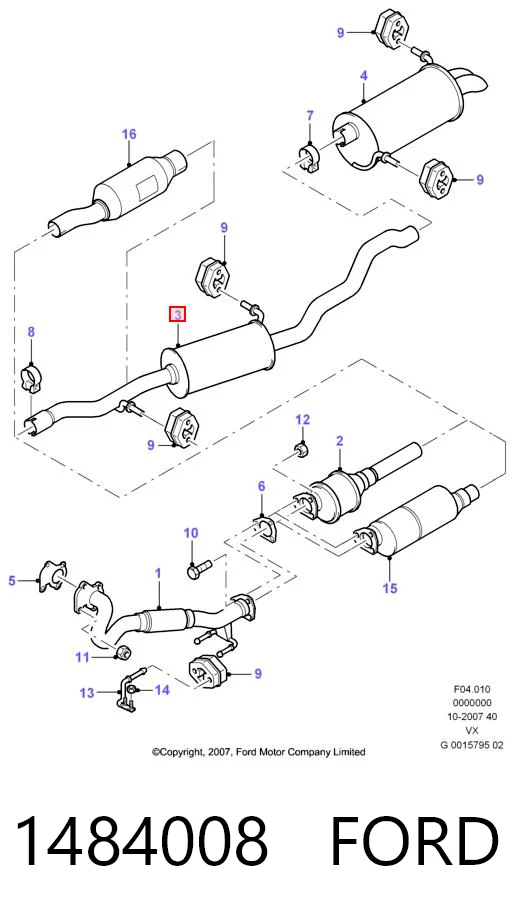 1484008 Ford Silenciador, parte central
