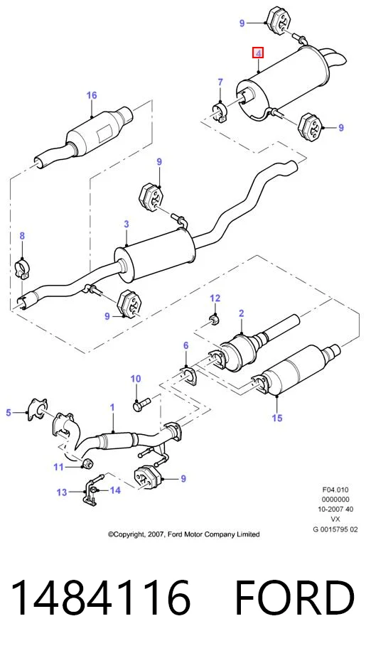 1484116 Ford Silenciador, parte traseira