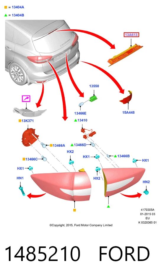 Sinal de parada traseiro adicional para Ford C-Max Grand CB7