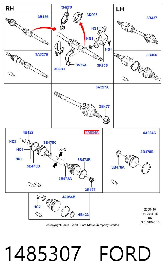 Bota de proteção interna de junta homocinética do semieixo dianteiro Ford Fiesta Mk5 JH, JD