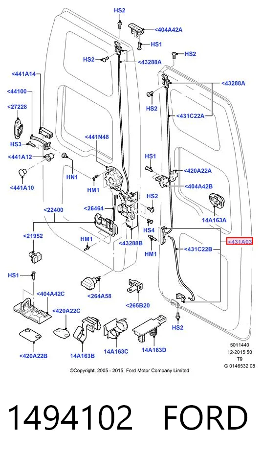 1494102 Ford Fecho da porta traseira esquerda batente
