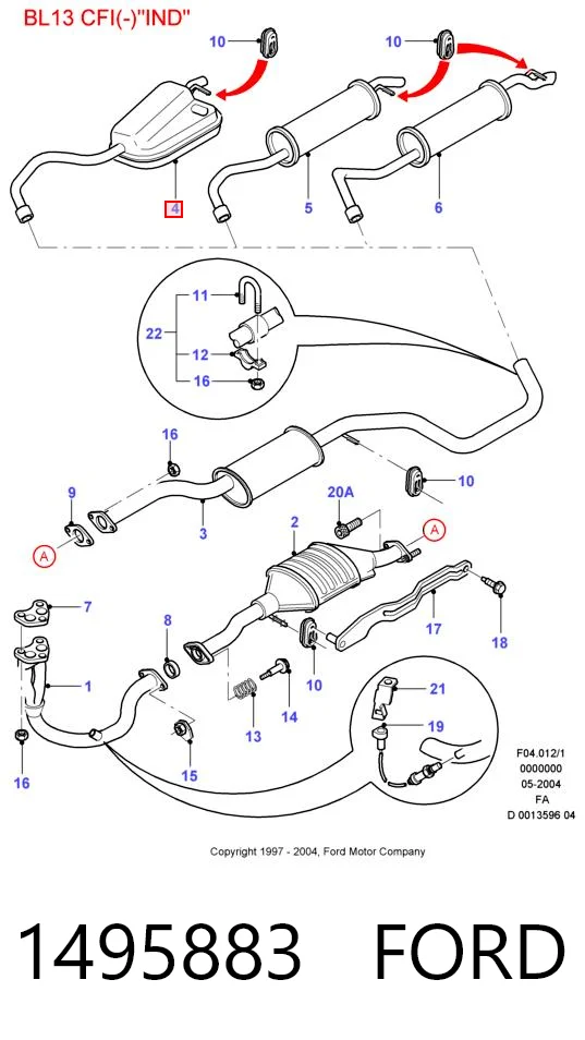 1495883 Ford Silenciador, parte traseira