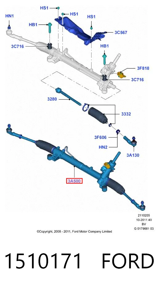 1510171 Ford Cremalheira da direção