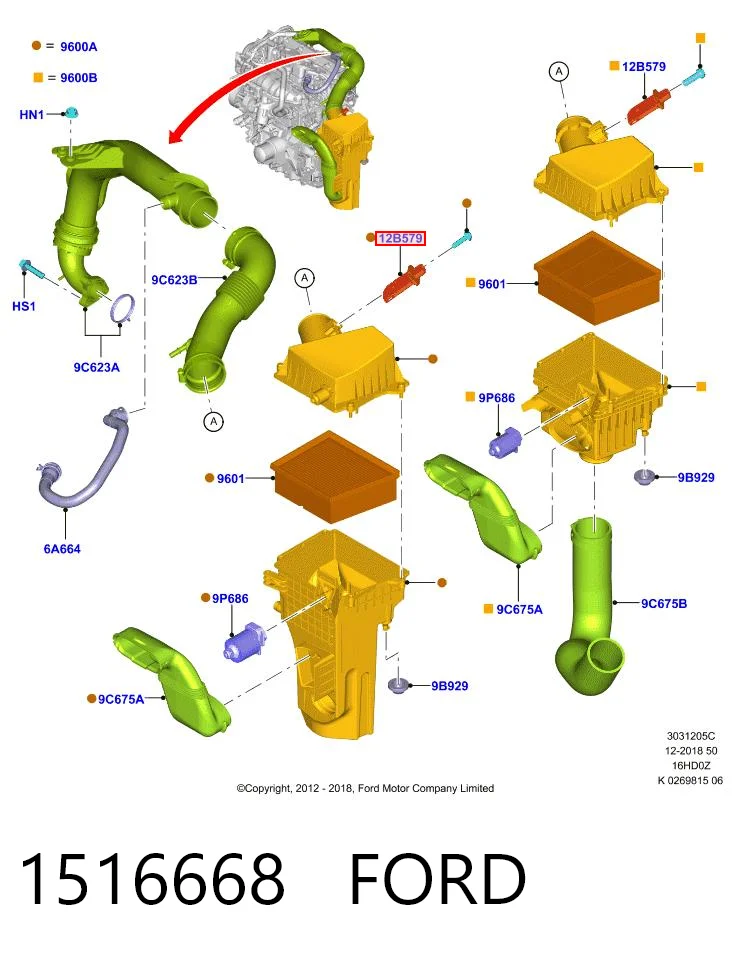 1516668 Ford Sensor de fluxo (consumo) de ar, medidor de consumo M.A.F. - (Mass Airflow)