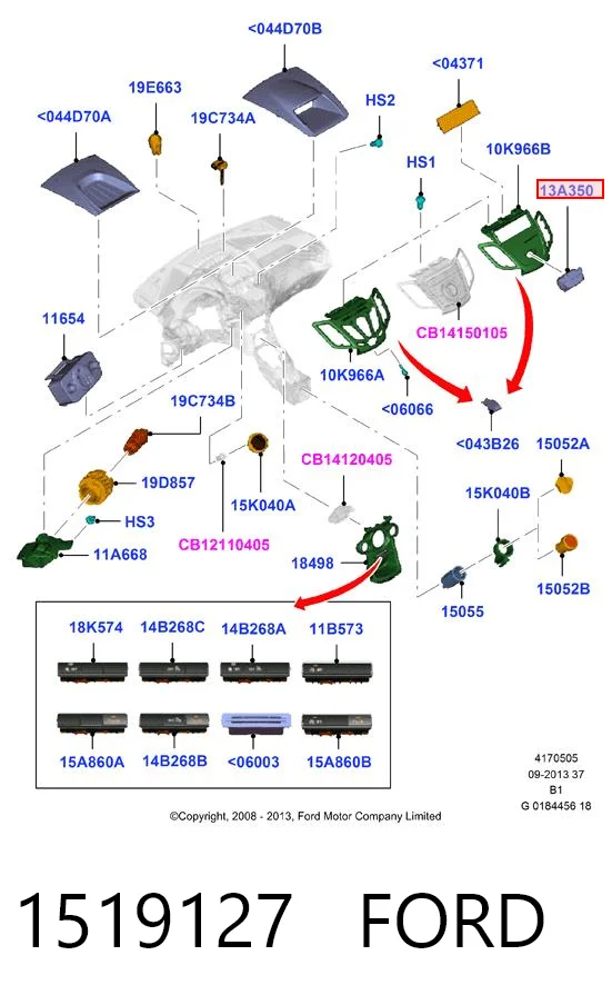 1519127 Ford Botão de ativação do sinal de emergência