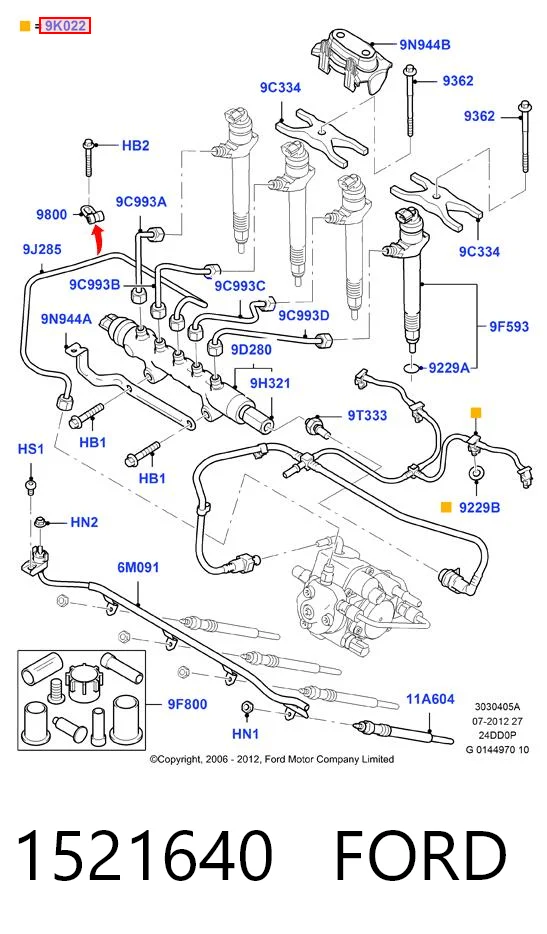 1521640 Ford Tubo de combustível, inverso desde os injetores