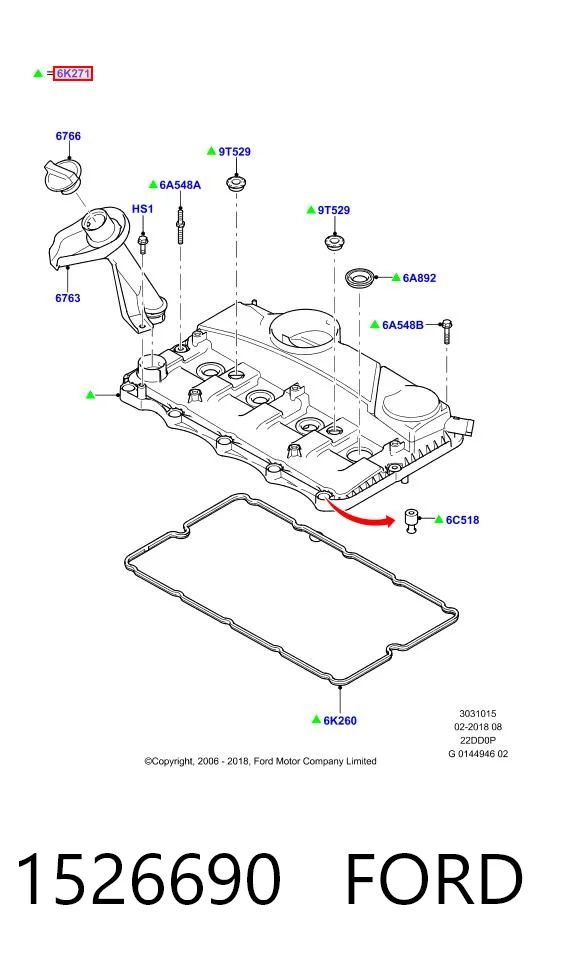 1526690 Ford Tampa de válvulas
