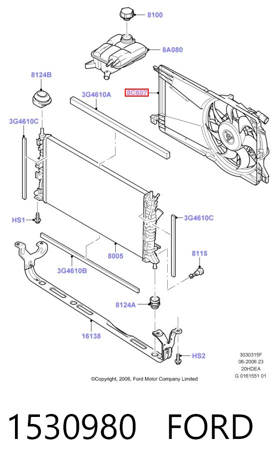 1530980 Ford Difusor do radiador de esfriamento, montado com motor e roda de aletas