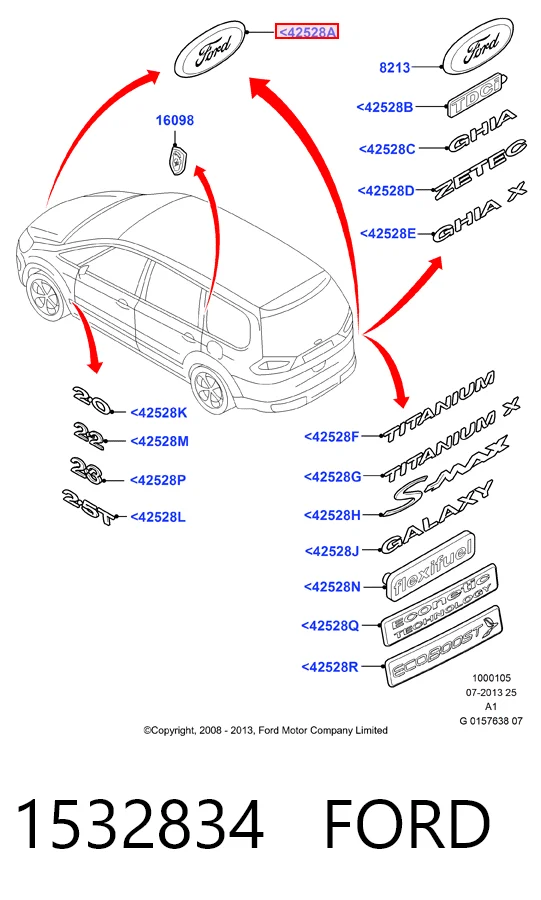  Emblema de tampa de porta-malas (emblema de firma) Ford Focus II hatchback (DA, HCP, DP) (2004 - 2011) II