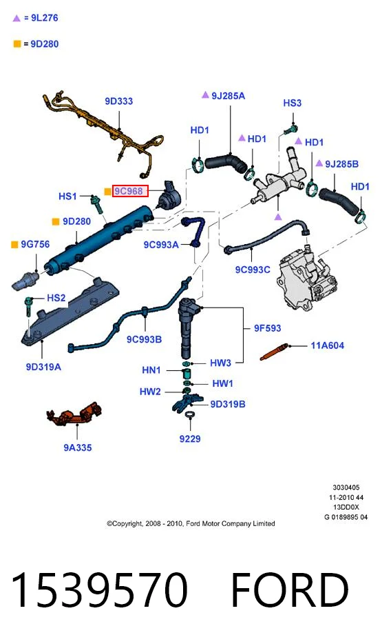 1539570 Ford Regulador de pressão de combustível na régua de injectores