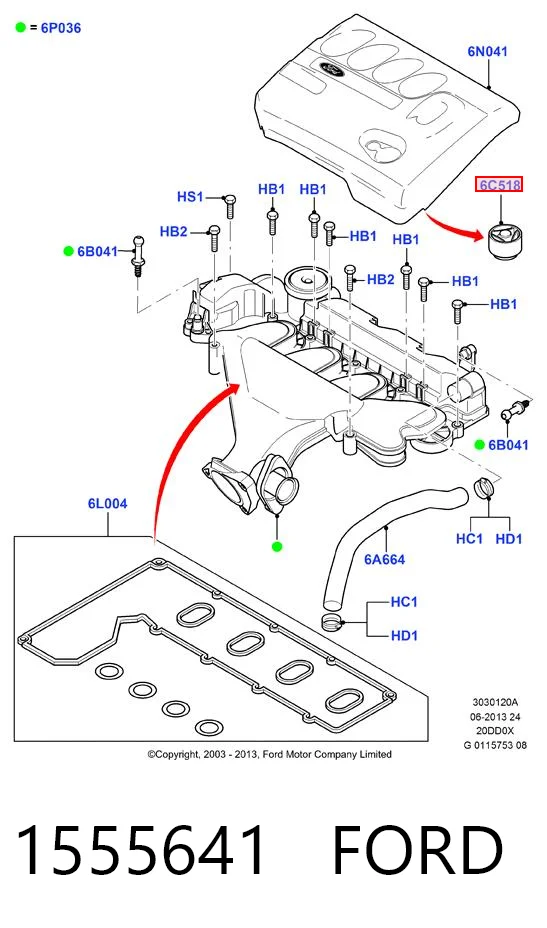 1555641 Ford Coxim de tampa decorativa de motor