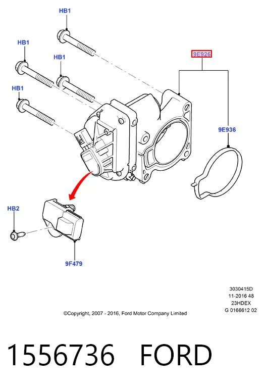 1556736 Ford Válvula de borboleta montada
