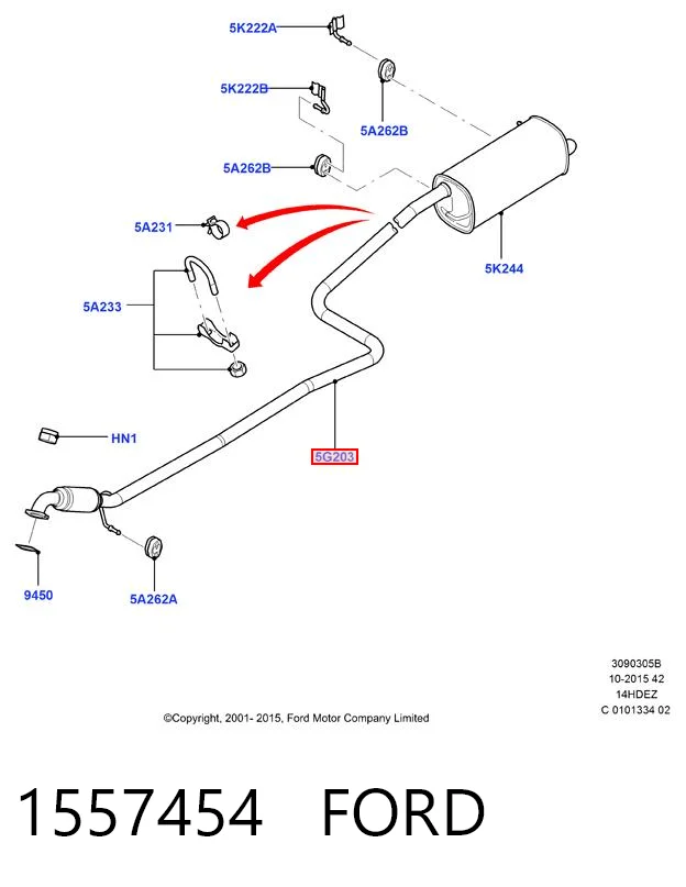 1557454 Ford Silenciador, parte central
