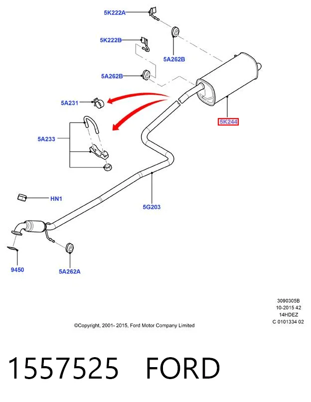 1557525 Ford Silenciador, parte traseira