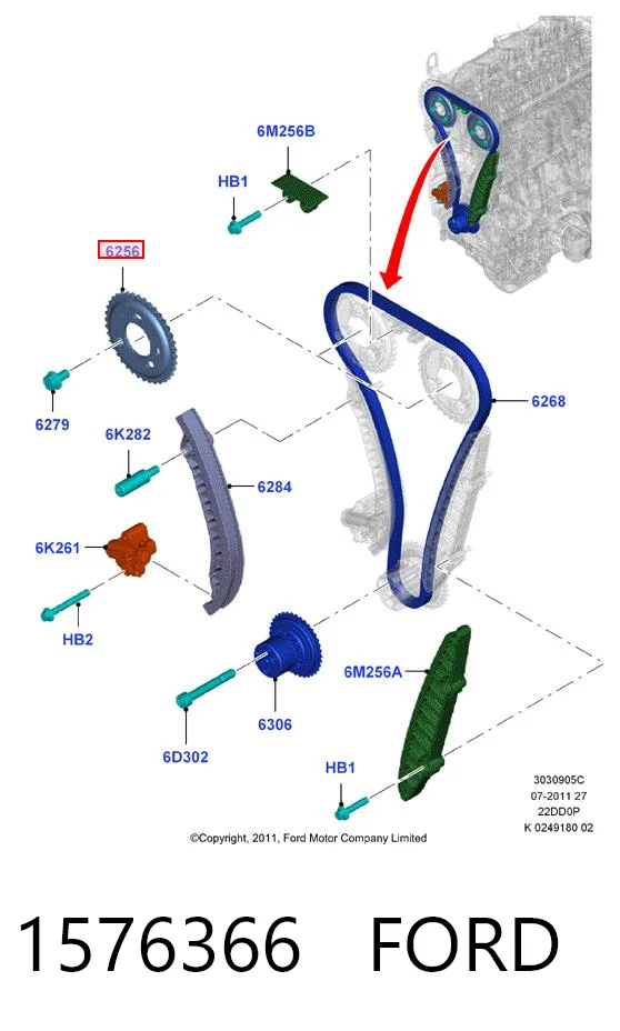 HMP6C1Q6256AC Hmpx Engrenagem de cadeia da roda dentada da árvore distribuidora de motor