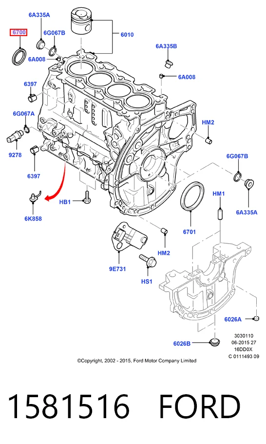 Vedação dianteira de cambota de motor Ford C-Max Grand CB7