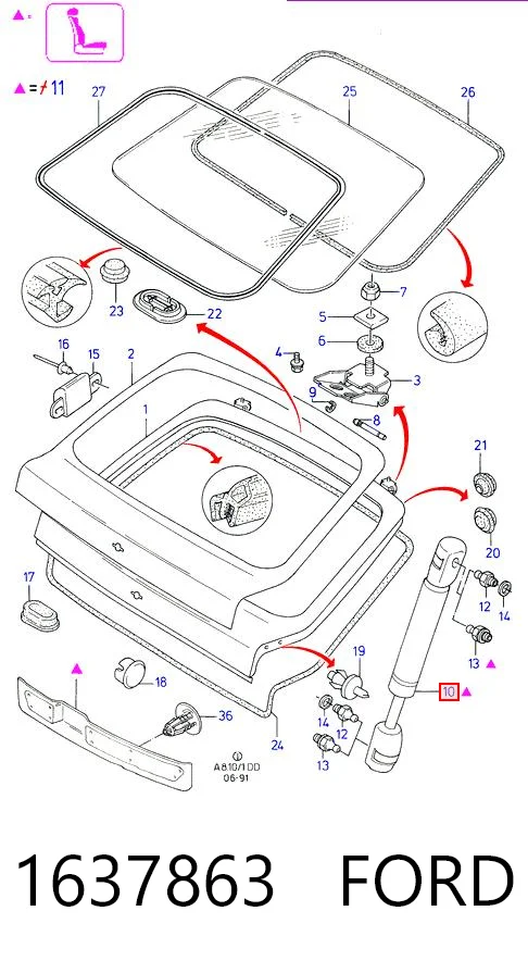Amortecedor de tampa de porta-malas (de 3ª/5ª porta traseira) Ford Sierra  GBC,GBG ao melhor preço
