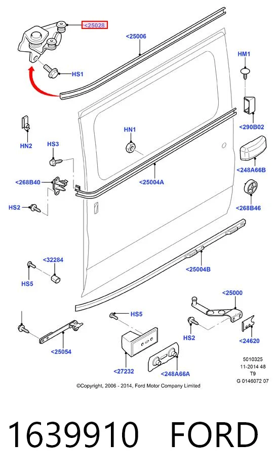 1639910 Ford Rolo esquerdo superior da porta lateral (deslizante)