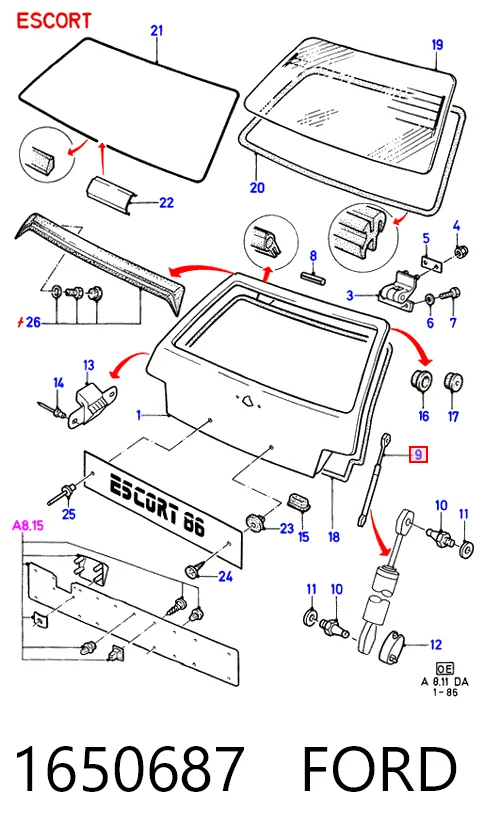 Amortecedor de tampa de porta-malas (de 3ª/5ª porta traseira) Ford Escort III AWA ao melhor preço