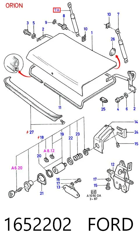 Amortecedor de tampa de porta-malas (de 3ª/5ª porta traseira) para Ford Orion AFD