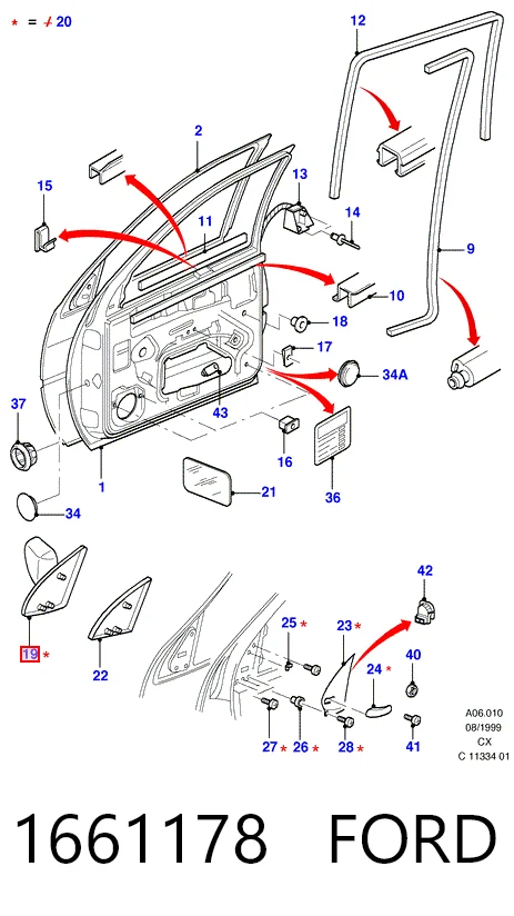 Espelho de retrovisão esquerdo para Ford Fiesta Mk3 GFJ