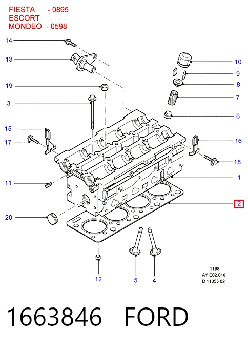  Vedante de cabeça de motor (CBC) Ford Escort V hatchback (GAL) (1990 - 1992) V