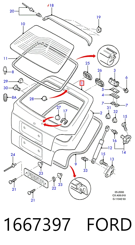 Porta traseira (3ª/5ª porta-malas (tampa de alcapão) para Ford Fiesta Mk3 GFJ