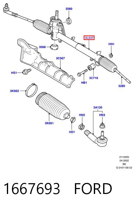 1667693 Ford Cremalheira da direção