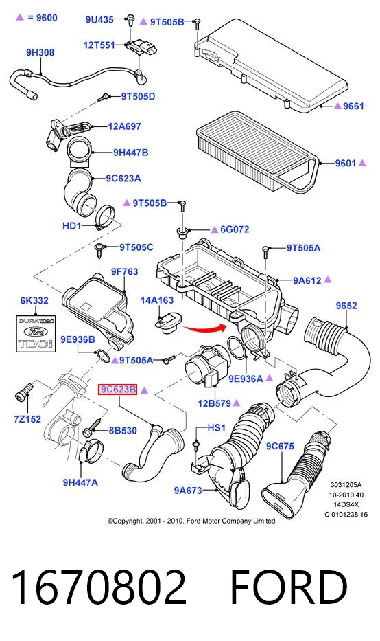 1670802 Ford Cano derivado de ar do medidor de consumo do ar