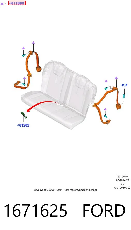 1671625 Ford Cinto de segurança traseiro direito