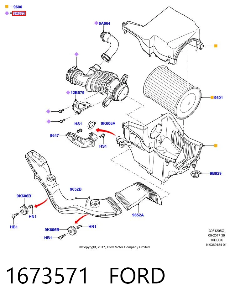 1673571 Ford Cano derivado de ar, entrada na turbina (supercompressão)