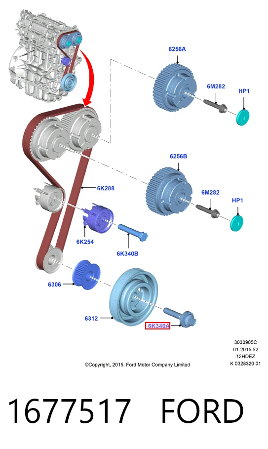 1677517 Ford Parafuso da polia de cambota