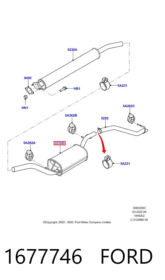 1677746 Ford Silenciador, parte central