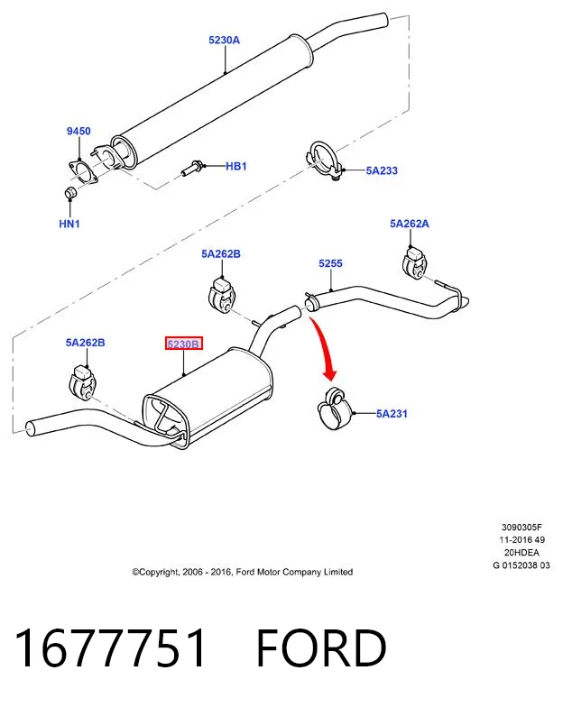 1677751 Ford Silenciador, parte traseira