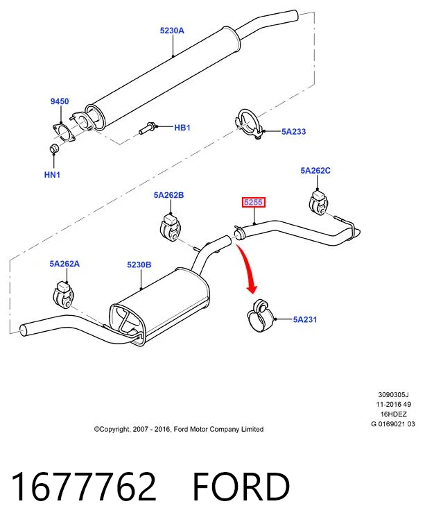 1677762 Ford Silenciador, parte traseira