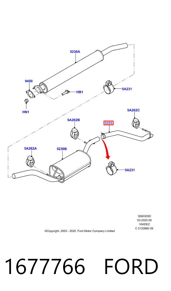 1677766 Ford Silenciador, parte traseira