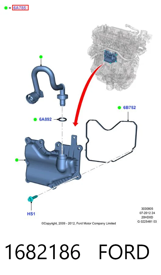 1682186 Ford Separador de óleo (separador) do sistema de ventilação de cárter
