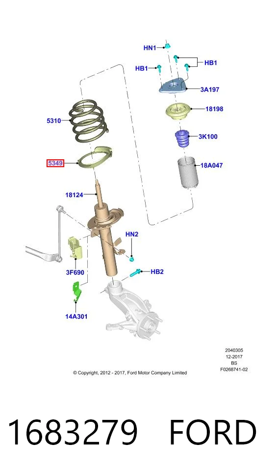 1683279 Ford Espaçador (anel de borracha) da mola dianteira inferior