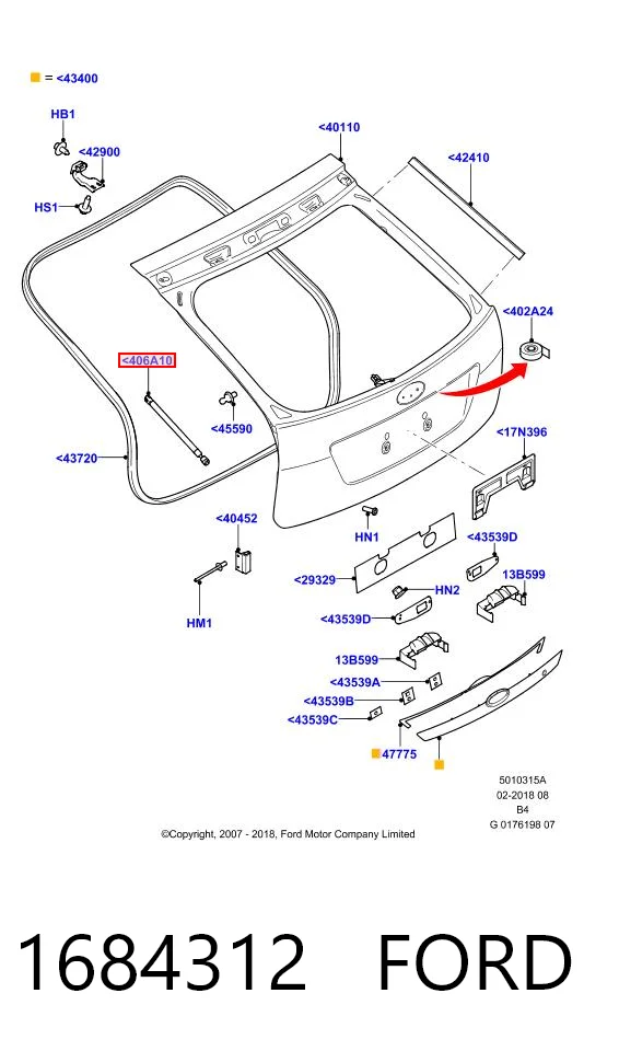Amortecedor de tampa de porta-malas (de 3ª/5ª porta traseira) para Ford Focus DA, HCP, DP