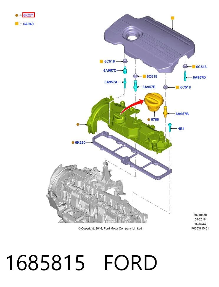 1685815 Ford Tampa de válvulas