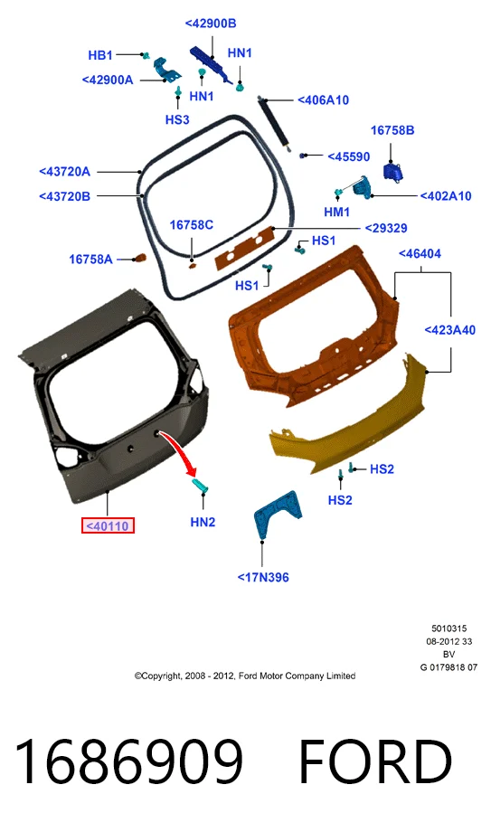 Compre Porta traseira (3ª/5ª porta-malas (tampa de alcapão) Ford Kuga 1