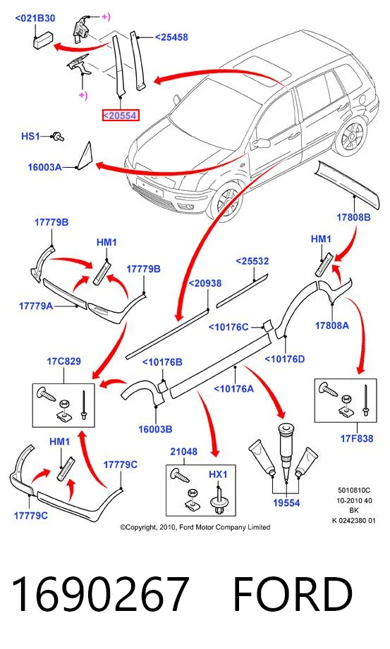 1690267 Ford Placa sobreposta vertical da porta dianteira esquerda