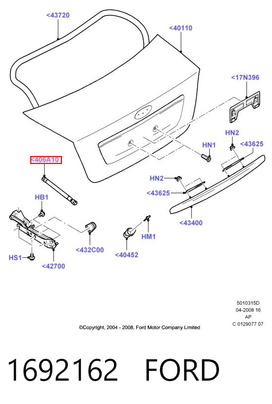 1692162 Ford Amortecedor de tampa de porta-malas (de 3ª/5ª porta traseira)
