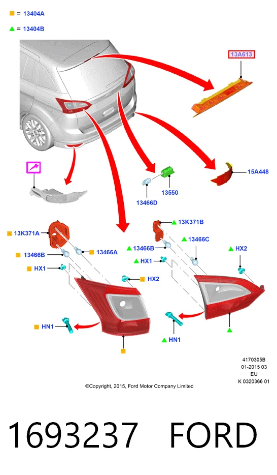 Sinal de parada traseiro adicional Ford C-Max Grand CB7