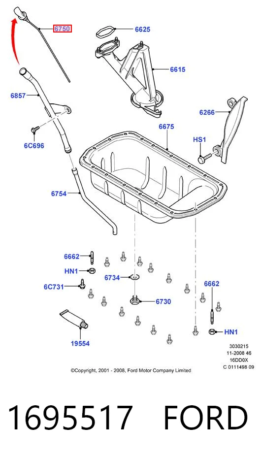 1695517 Ford Sonda (indicador) do nível de óleo no motor