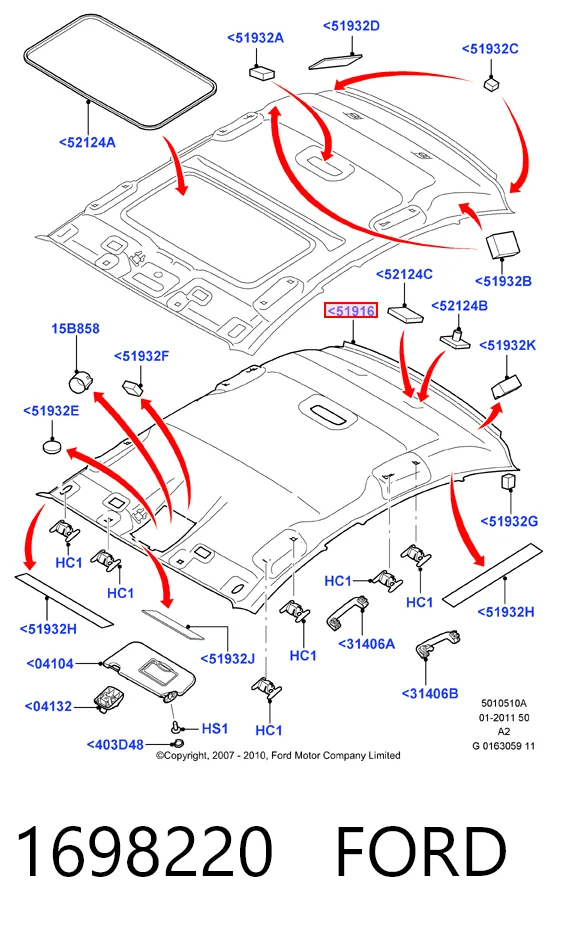 Revestimento do teto para Ford Mondeo CA2
