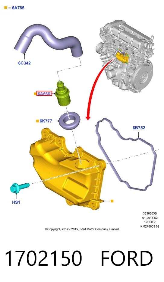 1702150 Ford Válvula PCV de ventilação dos gases de cárter