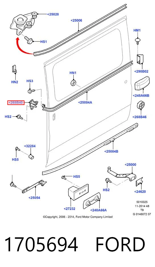 1705694 Ford Rolo esquerdo central da porta lateral (deslizante)